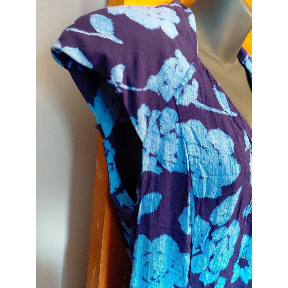 Vintage RJ Co Sz 12 Blue Floral Cap Sleeve Button Down Shoulder Pads Maxi Dress - Picture 7 of 16
